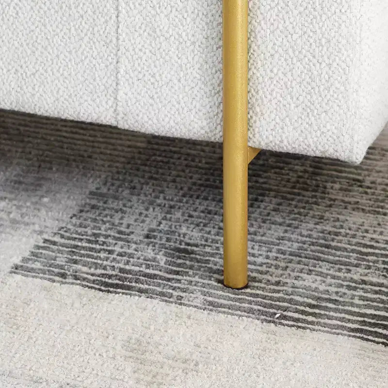 Banc de rangement capitonné élégant EHMKNP en lin avec accoudoirs cylindriques et pieds en fer