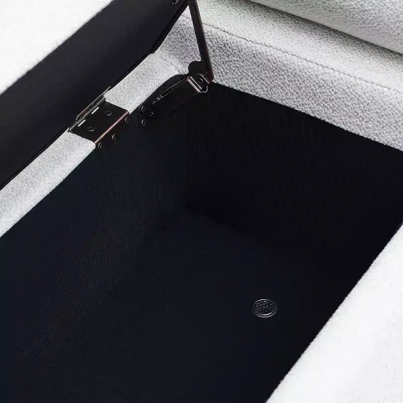 Banc de rangement capitonné élégant EHMKNP en lin avec accoudoirs cylindriques et pieds en fer
