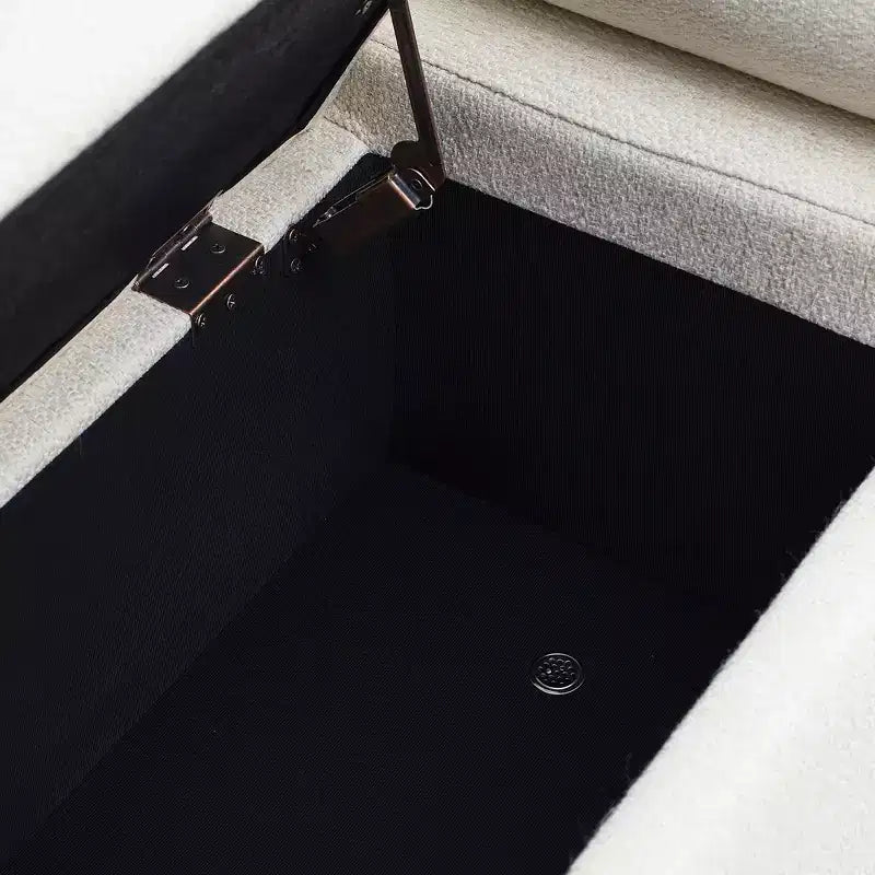 Banc de rangement capitonné élégant EHMKNP en lin avec accoudoirs cylindriques et pieds en fer
