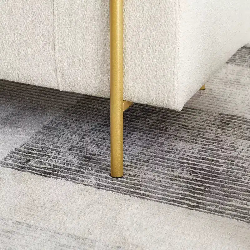 Banc de rangement capitonné élégant EHMKNP en lin avec accoudoirs cylindriques et pieds en fer