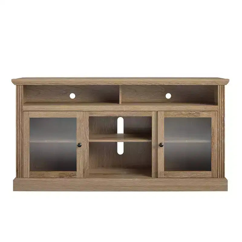 JVNOXK Meuble TV Chicago de 157 cm, pouvant accueillir des téléviseurs jusqu'à 65 pouces, avec finition aspect bois clair, rangement ouvert, couleur naturelle