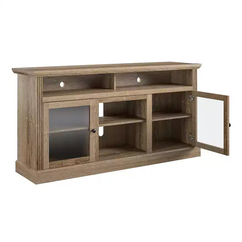 JVNOXK Meuble TV Chicago de 157 cm, pouvant accueillir des téléviseurs jusqu'à 65 pouces, avec finition aspect bois clair, rangement ouvert, couleur naturelle