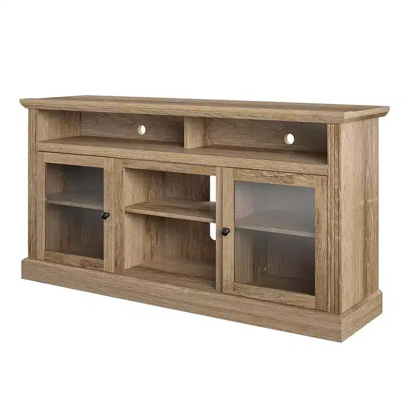 JVNOXK Meuble TV Chicago de 157 cm, pouvant accueillir des téléviseurs jusqu'à 65 pouces, avec finition aspect bois clair, rangement ouvert, couleur naturelle