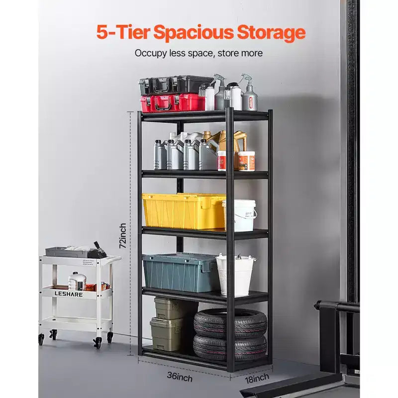 Étagères de Rangement VEVOR, 907 kg, Étagères de Garage à 5 Niveaux, Étagères Métalliques Réglables de 45,7 P x 91,4 L x 182,9 H pour Étagères de Garage, Étagère Utilitaire, Noir