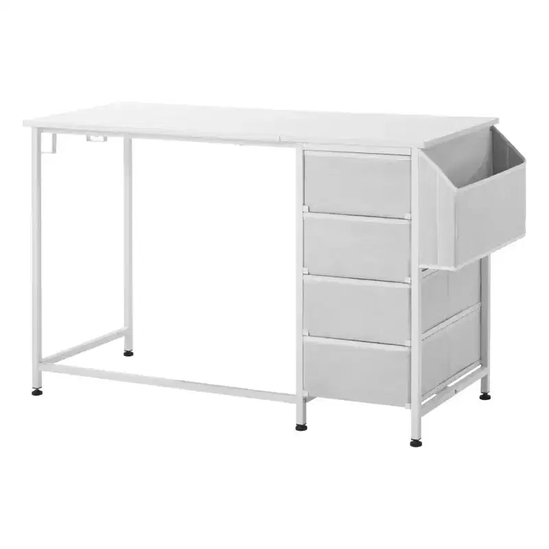 VEVOR Computer Desk with Fabric Drawers, 47 Inch Reversible Study Work Writing Desk for Modern Home Office Bedroom, White