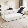 MooxvMoo 124 U-Shaped Sleeper Sofa with Storage,Oversized Convertible Couch Featuring Pull-Out Bed,Adjustable Backrest,USB Ports & Cup Holders,White