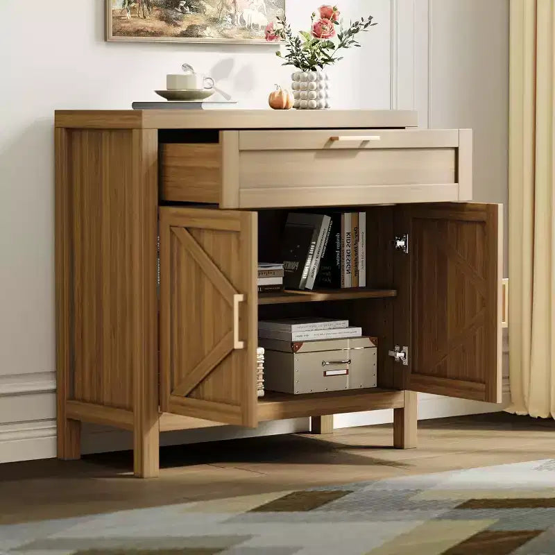 Table de salle à manger style ferme moderne, buffet avec étagère réglable, 2 portes et tiroir, console polyvalente pour cuisine, entrée, bar à café
