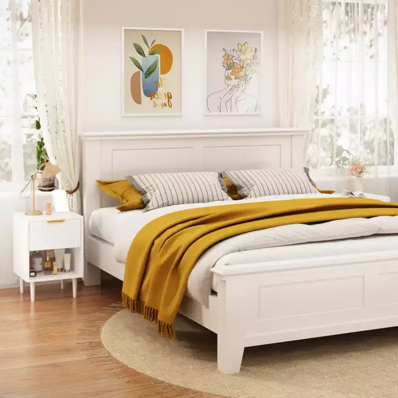 22.83 H Chevet moderne blanc avec un tiroir et une étagère ouverte, Poignée dorée - Accent, Idéal pour la décoration de la chambre