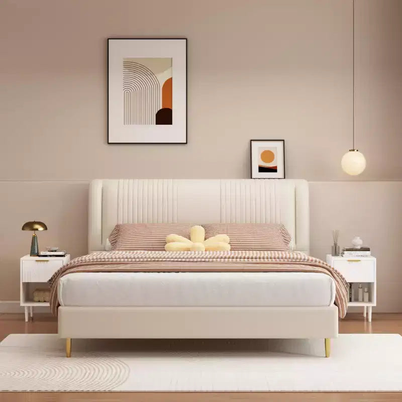 22.83 H Chevet moderne blanc avec un tiroir et une étagère ouverte, Poignée dorée - Accent, Idéal pour la décoration de la chambre