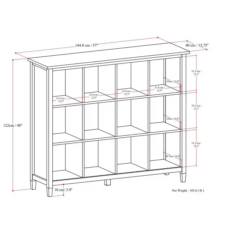 Meuble de rangement 12 casiers transitionnel en BOIS MASSIF Norfolk 48 po x 57 po, brun doré clair