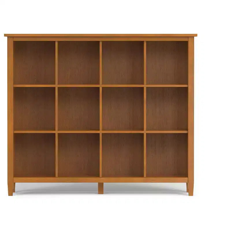 Meuble de rangement 12 casiers transitionnel en BOIS MASSIF Norfolk 48 po x 57 po, brun doré clair