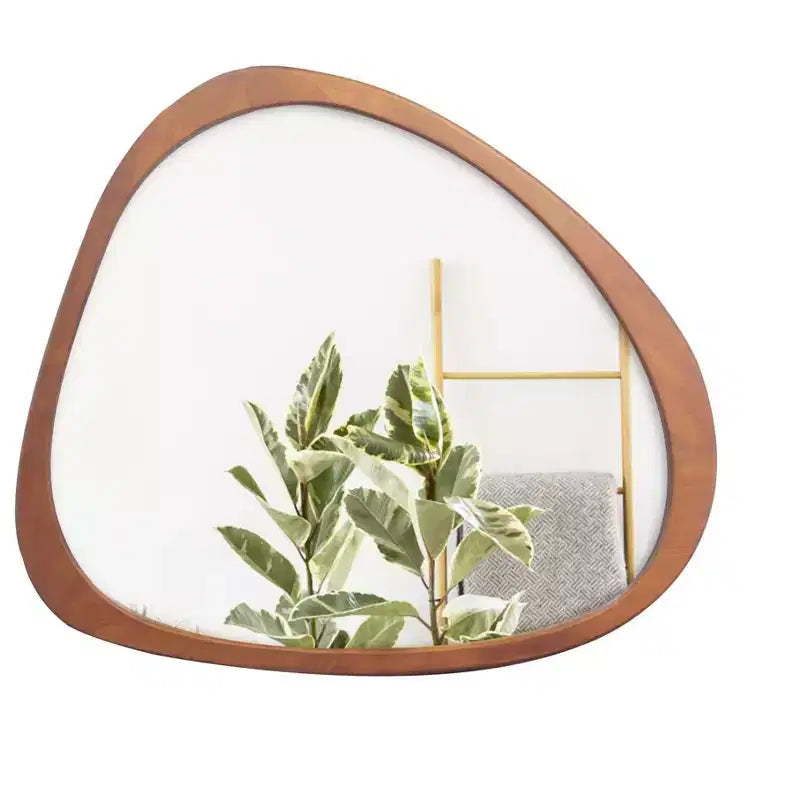 Miroir mural asymétrique en pin massif 45", grand miroir décoratif moderne en forme d'étang organique pour salon - Panipeachy