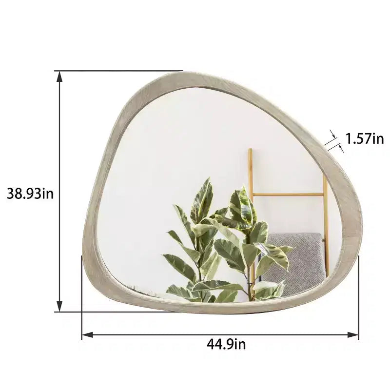 Miroir mural asymétrique en pin massif 45", grand miroir décoratif moderne en forme d'étang organique pour salon - Panipeachy