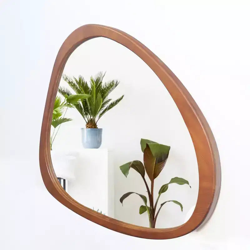 Miroir mural asymétrique en pin massif 45", grand miroir décoratif moderne en forme d'étang organique pour salon - Panipeachy