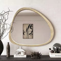 45 Asymmetrical Solid Pine Wood Wall Mirror, Large Modern Organic Pond Shape Decorative Mirror for Living Room - Panipeachy