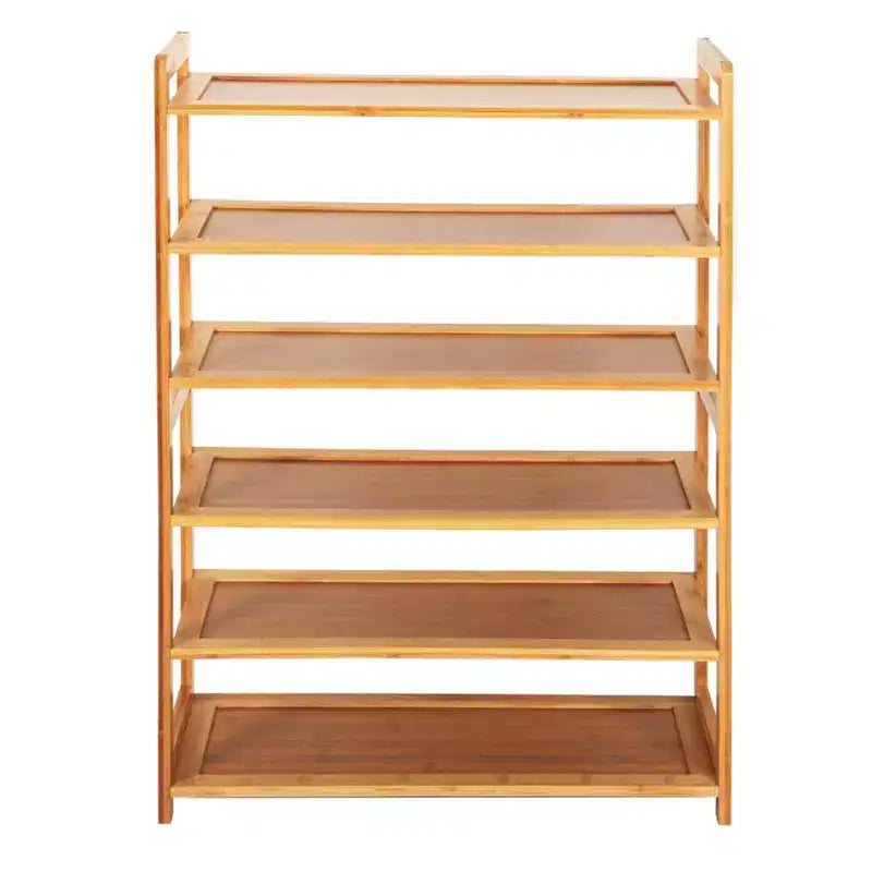Étagère à chaussures en bambou, 6 niveaux, couleur bois, rectangulaire, concise
