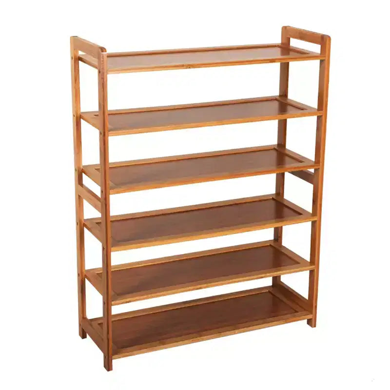 Étagère à chaussures en bambou, 6 niveaux, couleur bois, rectangulaire, concise