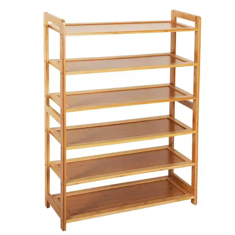 Étagère à chaussures en bambou, 6 niveaux, couleur bois, rectangulaire, concise