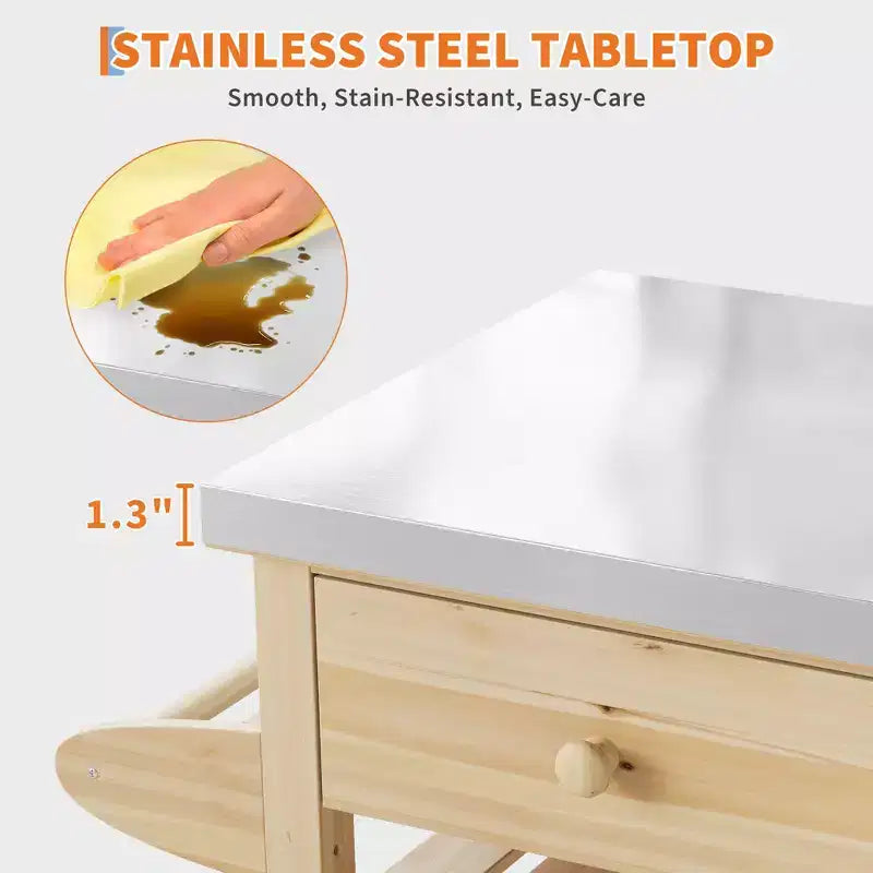 Chariot de barbecue multifonction COZONY pour terrasse avec dessus en acier inoxydable - Table de préparation roulante en bois dur, armoire de rangement et étagères, chariot de cuisine portable