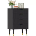 Tall 4 Drawer Dresser, Fluted Wood Chest of Drawers with Gold Handles, Vertical Storage Cabinet for Bedroom, Living Room