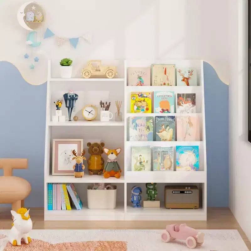 Étagère à livres et rangement de jouets pour enfants, étagère de présentation de livres en bois à 4 niveaux pour salle de jeux ou chambre d'enfant, blanche