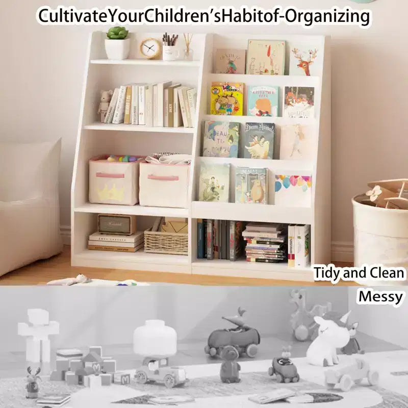 Étagère à livres et rangement de jouets pour enfants, étagère de présentation de livres en bois à 4 niveaux pour salle de jeux ou chambre d'enfant, blanche