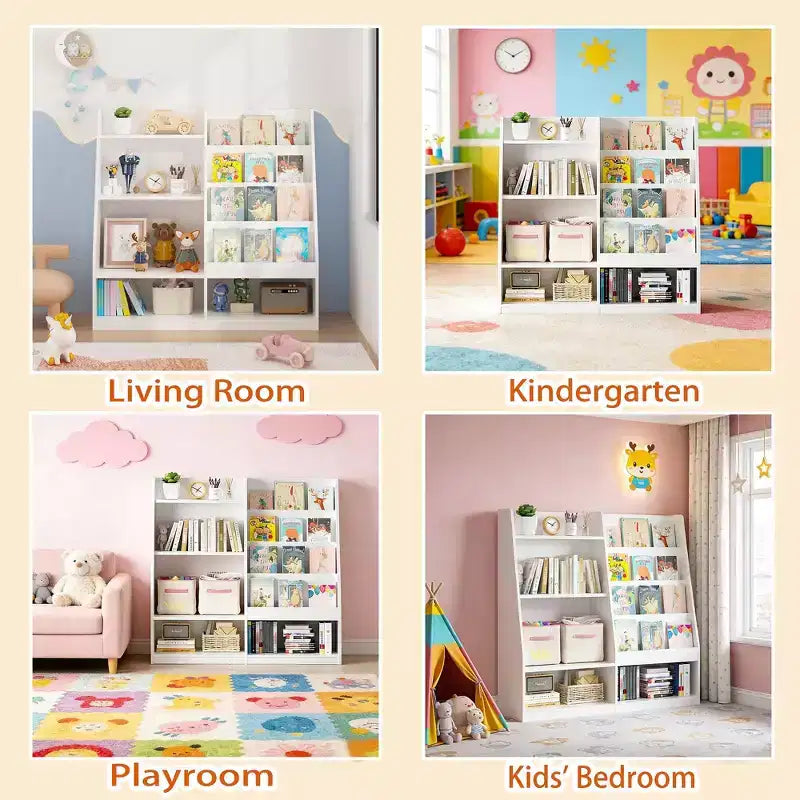 Étagère à livres et rangement de jouets pour enfants, étagère de présentation de livres en bois à 4 niveaux pour salle de jeux ou chambre d'enfant, blanche