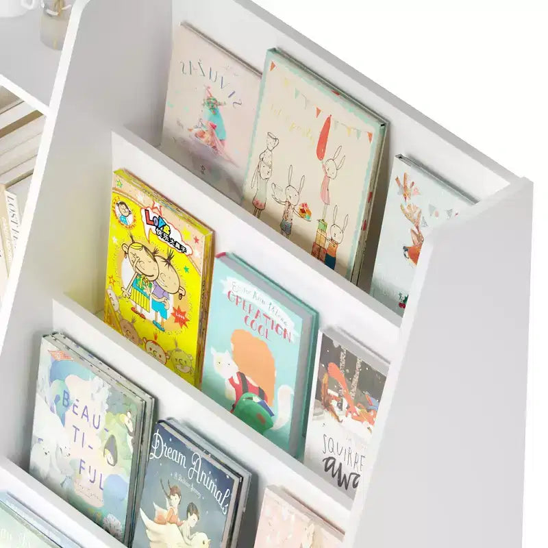 Étagère à livres et rangement de jouets pour enfants, étagère de présentation de livres en bois à 4 niveaux pour salle de jeux ou chambre d'enfant, blanche