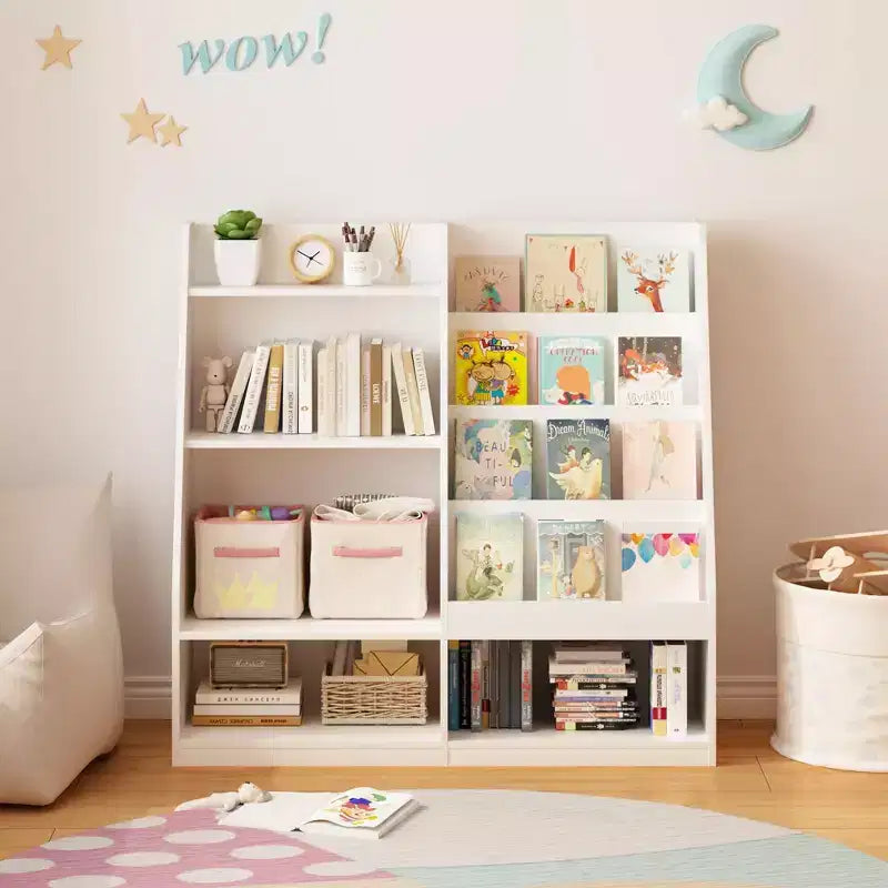 Étagère à livres et rangement de jouets pour enfants, étagère de présentation de livres en bois à 4 niveaux pour salle de jeux ou chambre d'enfant, blanche