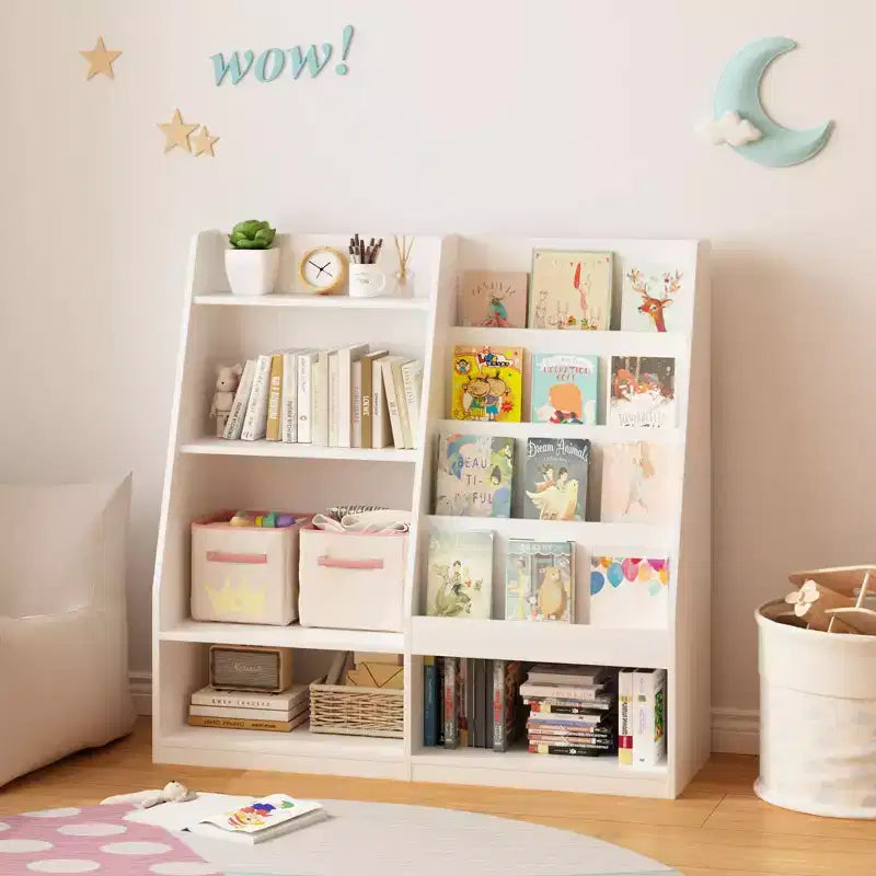 Étagère à livres et rangement de jouets pour enfants, étagère de présentation de livres en bois à 4 niveaux pour salle de jeux ou chambre d'enfant, blanche