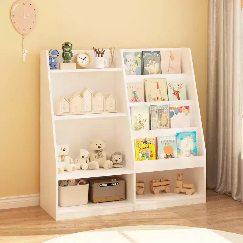 Étagère à livres et rangement de jouets pour enfants, étagère de présentation de livres en bois à 4 niveaux pour salle de jeux ou chambre d'enfant, blanche