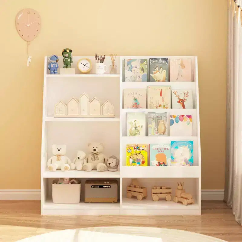 Étagère à livres et rangement de jouets pour enfants, étagère de présentation de livres en bois à 4 niveaux pour salle de jeux ou chambre d'enfant, blanche