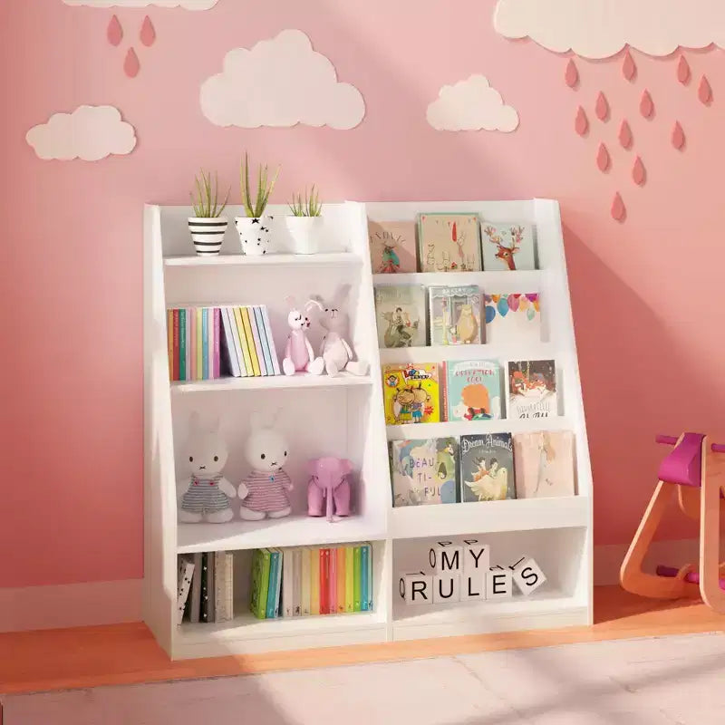 Étagère à livres et rangement de jouets pour enfants, étagère de présentation de livres en bois à 4 niveaux pour salle de jeux ou chambre d'enfant, blanche
