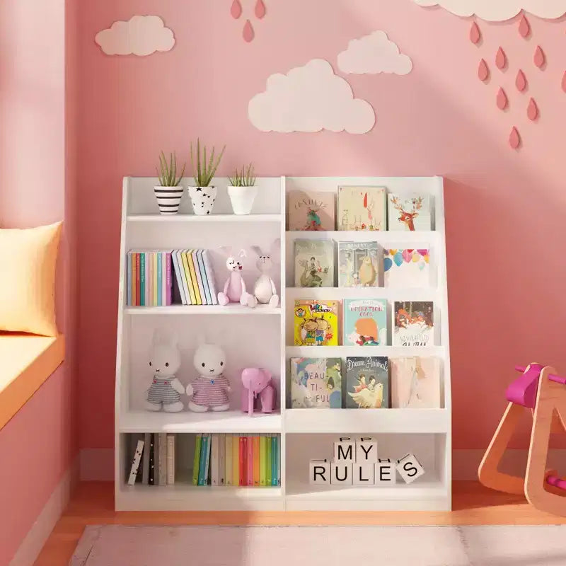 Étagère à livres et rangement de jouets pour enfants, étagère de présentation de livres en bois à 4 niveaux pour salle de jeux ou chambre d'enfant, blanche
