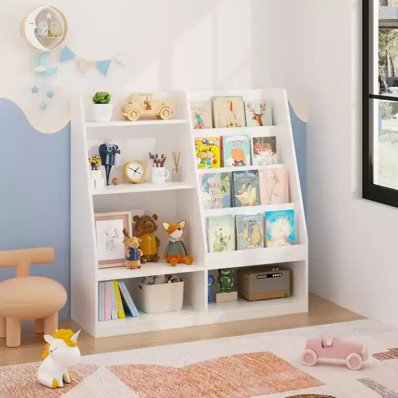 Étagère à livres et rangement de jouets pour enfants, étagère de présentation de livres en bois à 4 niveaux pour salle de jeux ou chambre d'enfant, blanche