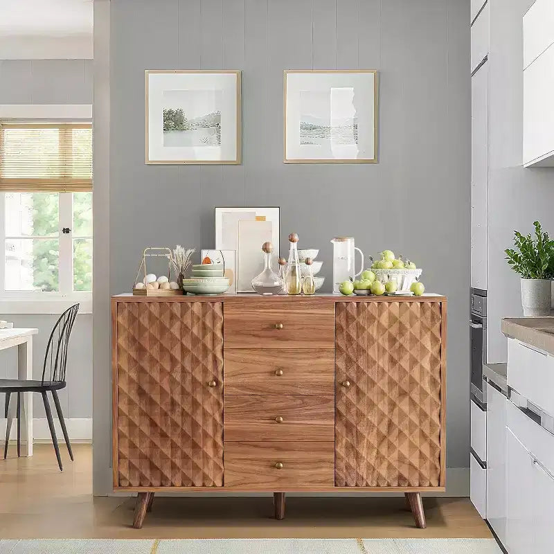 47.2 Inch Farmhouse Sideboard Buffet Cabinet with 4 Drawers & 2 Doors, Large Storage Cabinet for Kitchen, Dining Room & Living Room