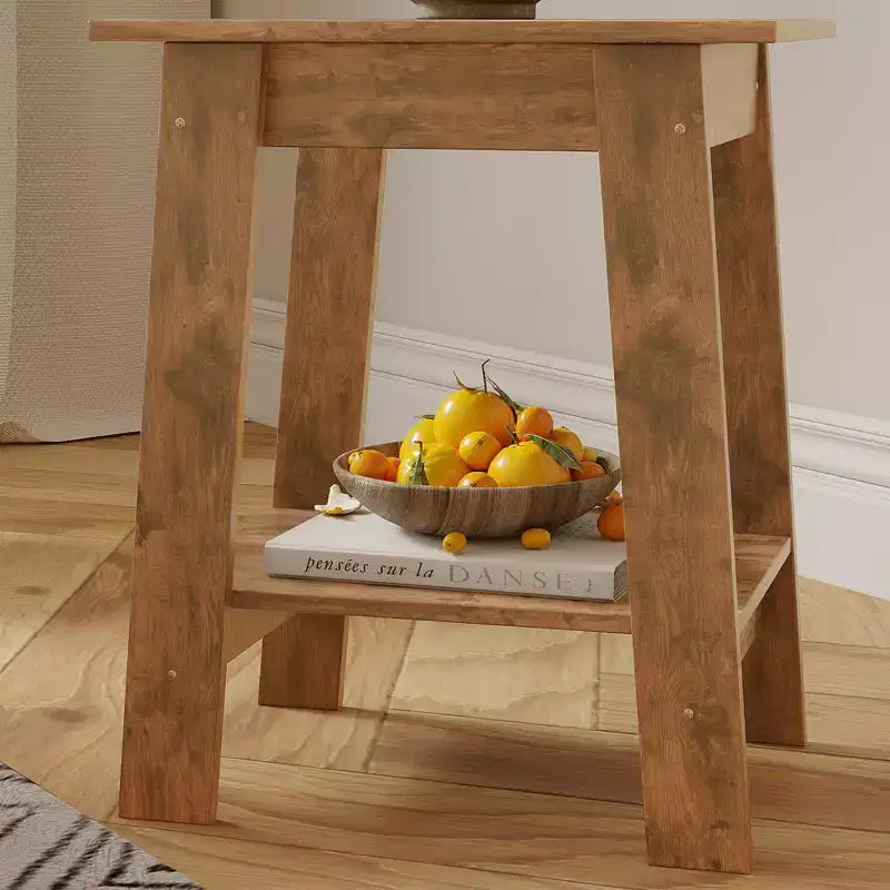 Table d'appoint à 2 niveaux avec étagère inférieure, table de chevet, petite table d'appoint carrée pour canapé, lit et entrée, style ferme et assemblage facile