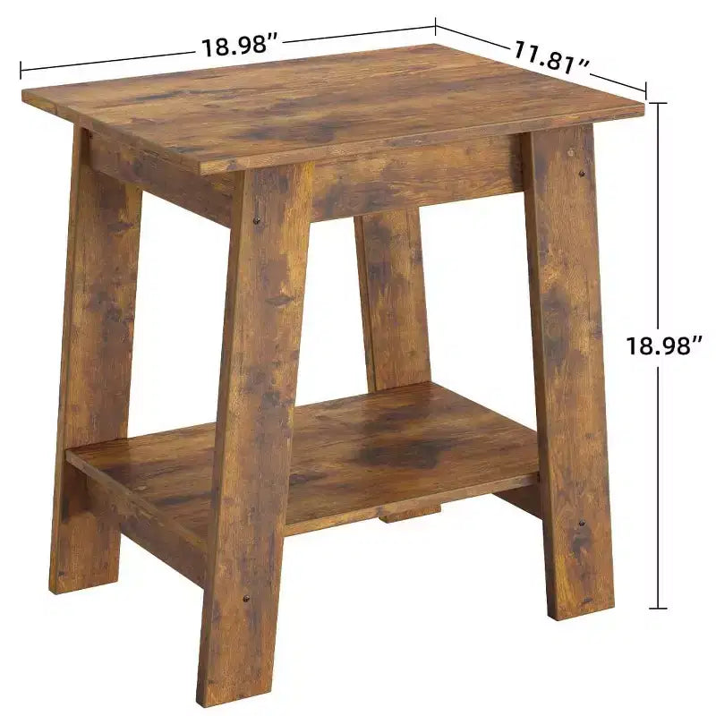 Table d'appoint à 2 niveaux avec étagère inférieure, table de chevet, petite table d'appoint carrée pour canapé, lit et entrée, style ferme et assemblage facile