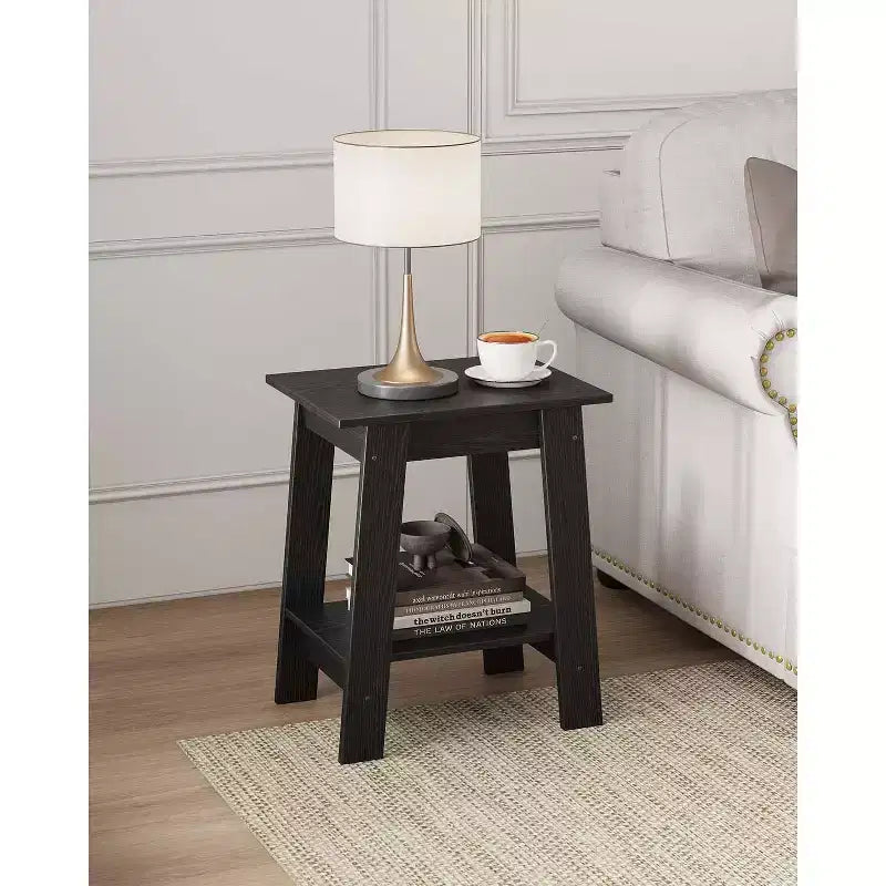 Table d'appoint à 2 niveaux avec étagère inférieure, table de chevet, petite table d'appoint carrée pour canapé, lit et entrée, style ferme et assemblage facile