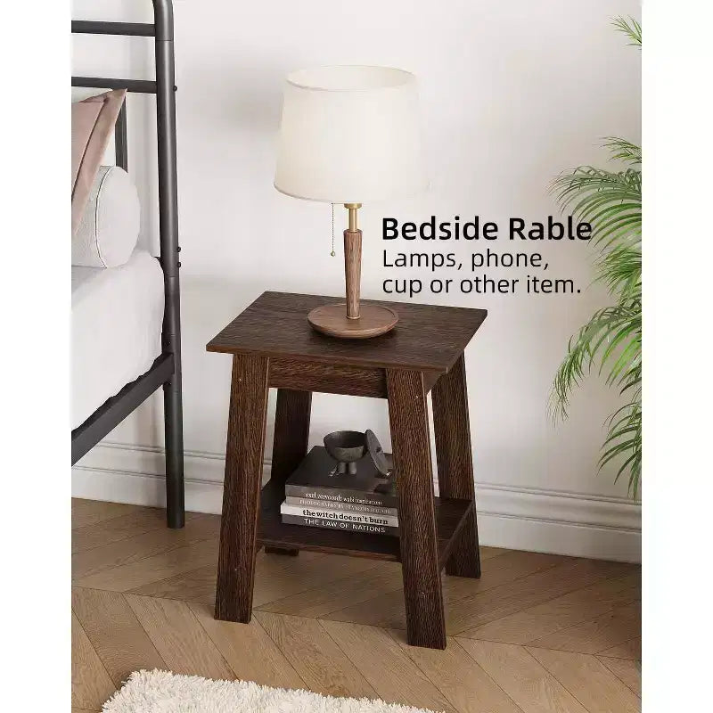 Table d'appoint à 2 niveaux avec étagère inférieure, table de chevet, petite table d'appoint carrée pour canapé, lit et entrée, style ferme et assemblage facile