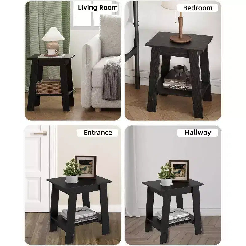 Table d'appoint à 2 niveaux avec étagère inférieure, table de chevet, petite table d'appoint carrée pour canapé, lit et entrée, style ferme et assemblage facile