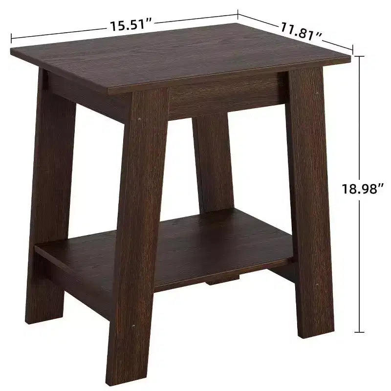 Table d'appoint à 2 niveaux avec étagère inférieure, table de chevet, petite table d'appoint carrée pour canapé, lit et entrée, style ferme et assemblage facile