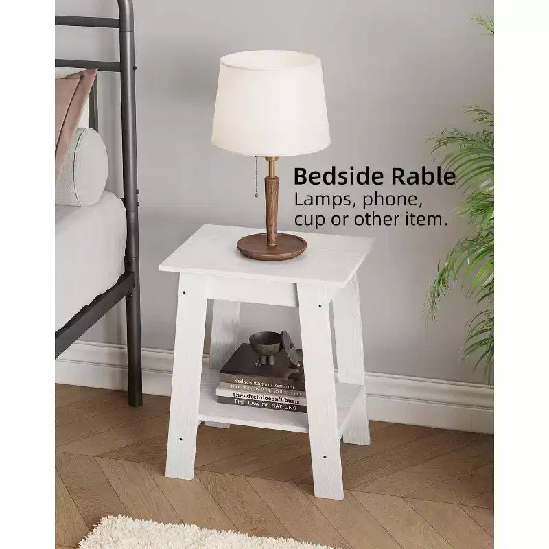 Table d'appoint à 2 niveaux avec étagère inférieure, table de chevet, petite table d'appoint carrée pour canapé, lit et entrée, style ferme et assemblage facile