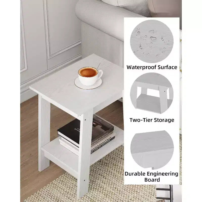 Table d'appoint à 2 niveaux avec étagère inférieure, table de chevet, petite table d'appoint carrée pour canapé, lit et entrée, style ferme et assemblage facile