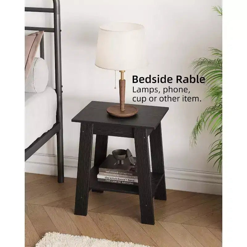 Table d'appoint à 2 niveaux avec étagère inférieure, table de chevet, petite table d'appoint carrée pour canapé, lit et entrée, style ferme et assemblage facile