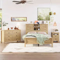 MAYEERTY 3 Pieces Full Bedroom with Double Sliding Door Storage Headboard and Chariging Station Storage Nightstand and Dresser for Bedroom Natural