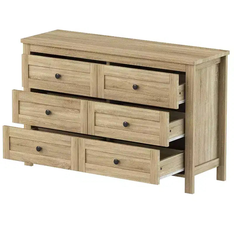 MAYEERTY Chambre complète 3 pièces avec tête de lit de rangement à portes coulissantes doubles, table de chevet de rangement avec station de recharge et commode pour chambre à coucher Naturel
