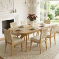 Expandable Dining Table Set for 6/8, Japandi Dining Room Furniture, Rope Back Chairs with Beige Upholstered Seats-Panipeachy