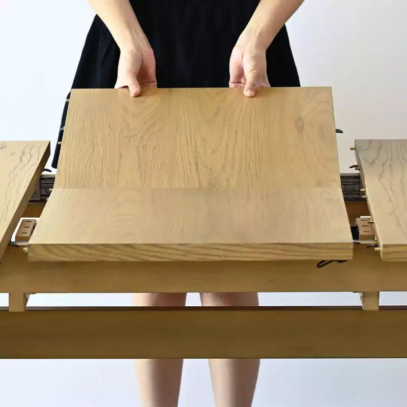 Ensemble table à manger extensible 6/8 places, Meubles de salle à manger Japandi, Chaises à dossier en corde avec sièges rembourrés beiges-Panipeachy