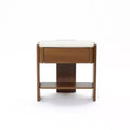 LuxenHome Faux Travertine Nightstand with Drawer and Open Shelf, MDF Wood Accent Side Table Brown